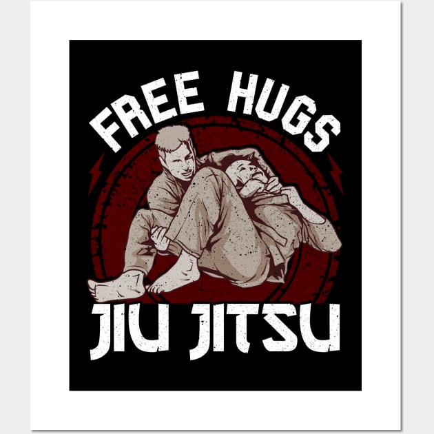 Funny Free Hugs Jiu Jitsu Pun BJJ Martial Arts Wall Art by theperfectpresents